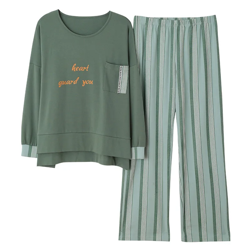 

Sexy Letter Women Lingerie Home Wear Sweet 100% Cotton Sleepwear Green Fashion Sleep Set O-Neck Cute Pajamas PJ Suit Size XXL