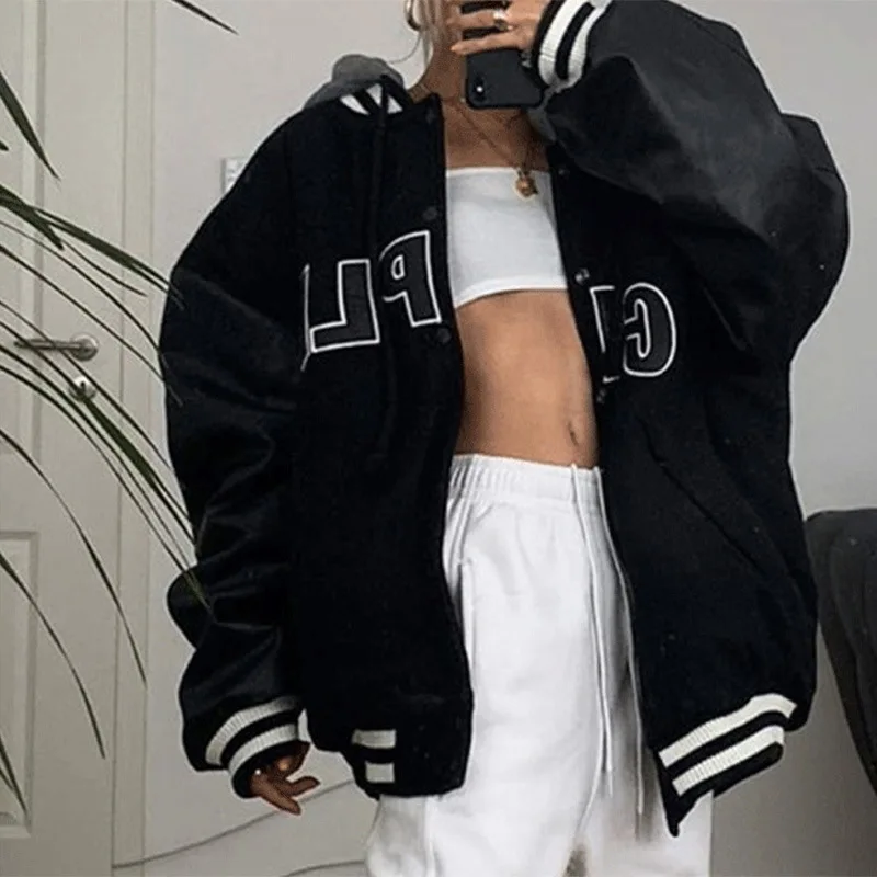 new Black Letter Printed Zip Up Sweatshirt Women