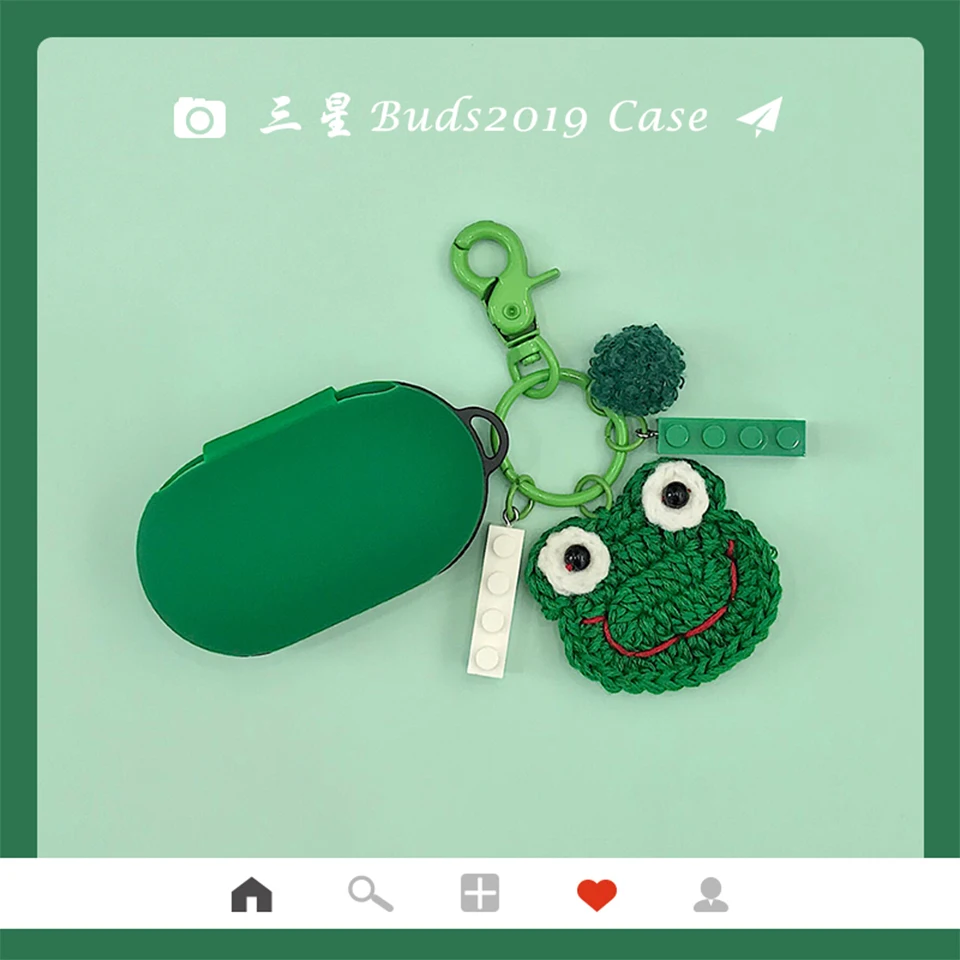DIY силиконовый чехол для samsung Galaxy Buds Защитная крышка Беспроводная Bluetooth наушники милый брелок зеленая меховая подвеска в виде лягушки