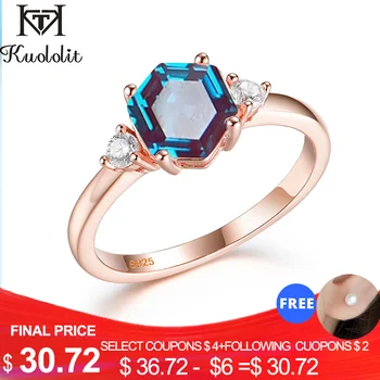 

Kuololit 2CT Hexagon lab grown Alexandrite Gemstone Ring for Women 925 Sterling Silver 585 rose gold Luxury Ring for Promise New