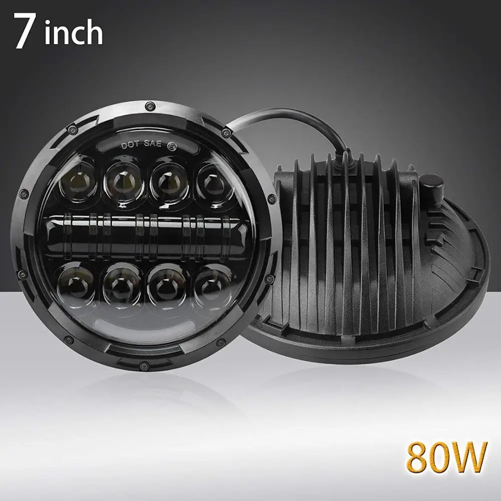 1PC Car Headlight 7&quot INCH 80W LED Hi/Lo Beam DRL for Jeep Wrangler JK Round Motorcycle led headlamp | Автомобили и мотоциклы