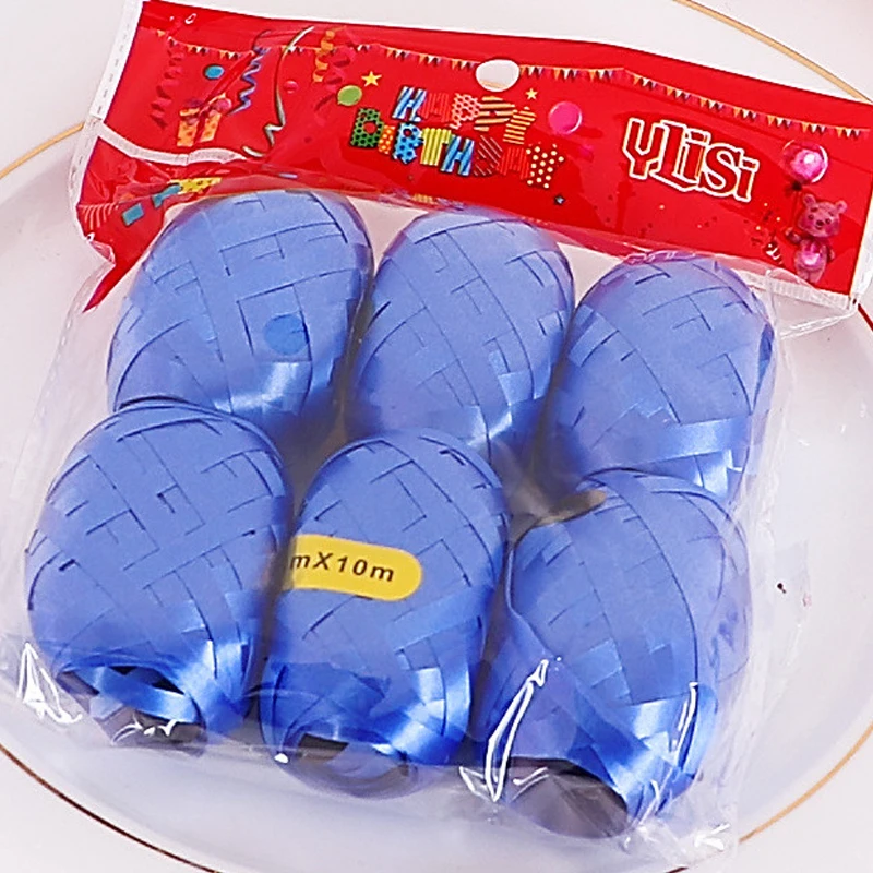 6pcs blue 6 рулонов 10 метров длина фольга, латекс шарики лазер Золото Серебро чистый цвет керлинг ленты для свадьбы аксессуары для вечеринки по случаю Дня Рождения - Цвет: 6pcs blue