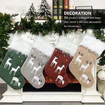 

2Pcs Christmas Stockings Xmas Gift Bag Socks Elk Candy Bag Novel Chic Fine Hanging Pouch Candy Treat Gift Bag Party Decoration