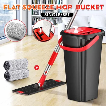

Magic Flat Squeeze Automatic Mop and Bucket Free Hand Mop Washing Microfiber Cleaning Cloth Kitchen Wooden Floor Lazy Fellow Mop