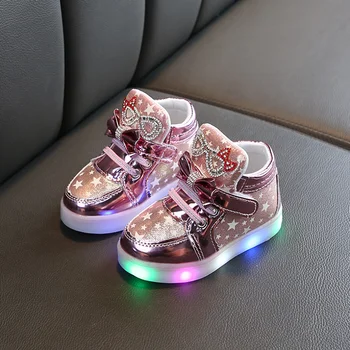 

New Girls Shoes Baby Fashion Hook Loop Led Shoes Kids Light Up Glowing Sneakers Little Girls Princess Children Shoes With Light