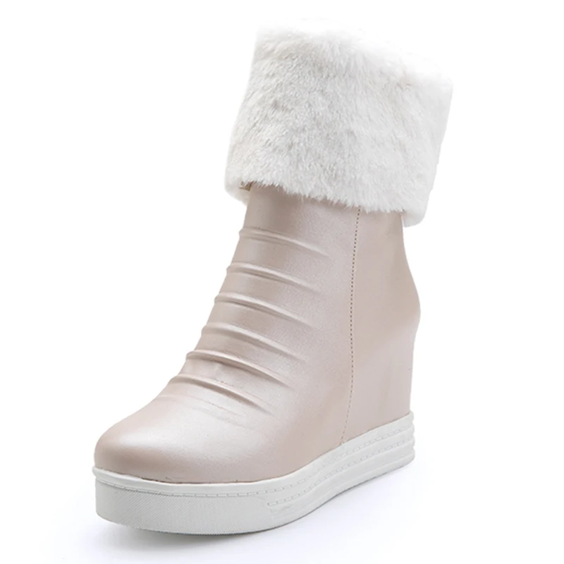 beige Gdgydh, большой размер 43, новые зимние женские сапоги, теплая обувь на меху обувь на танкетке, на молнии, с плюшевой подкладкой, на резиновой подошве, высокое качество - Цвет: beige