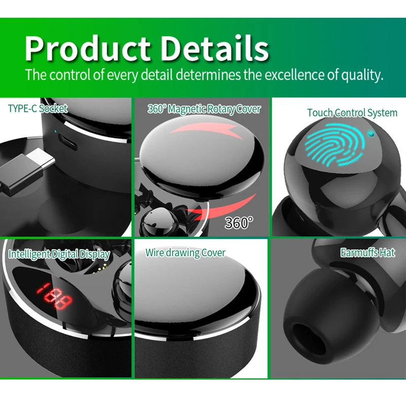 TWS-X30 Wireless V5.0 Bluetooth Earphone Headphone In-ear HD Headset with 700mah Charging Box 20Hz-20000Hz Headsets