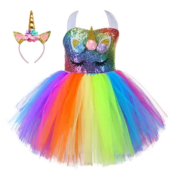 

Princess Dress Clothes Skirt Electric Syllable Bouncing Unicorn Dress Girls Sequin Costumes Clothes Dress Up Children Baby Dress