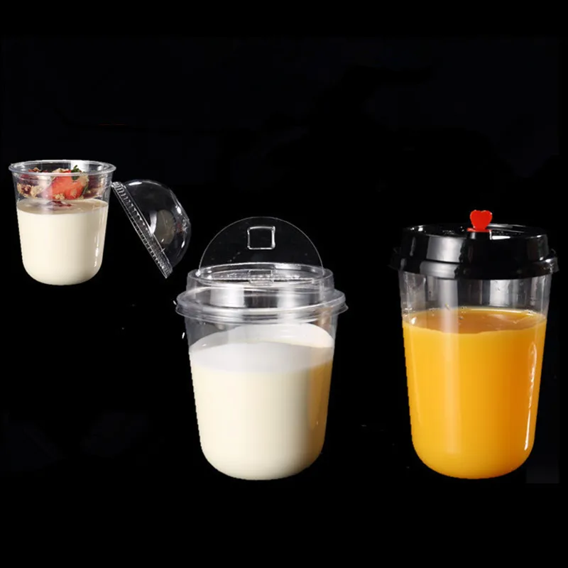 

50pcs High quality 9cm caliber U shape milk tea cup 500ml PET transparent Q drink plastic cups disposable coffee cup with lids