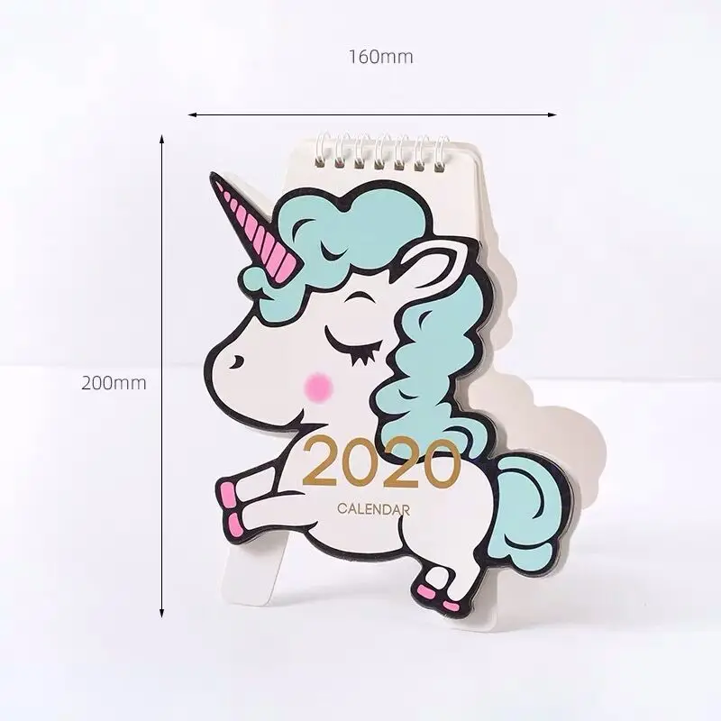 07~,12 Kawaii Единорог календарь кошка лазер мини настольный календарь Памятка планировщик ежедневный календарный план день рождения канцелярские принадлежности - Цвет: green unicorn