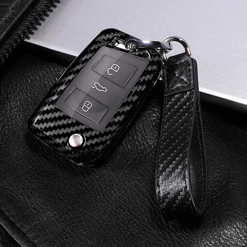 Option 2 3 кнопки из углеродного волокна ABS чехол для автомобильного ключа для Volkswagen VW Golf 7 Skoda Octavia Karoq для сиденья Ateca Leon Ibiza - Название цвета: Option 2