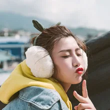 Hirigin брендовые Зимние Женские однотонные наушники из искусственного меха милые теплые наушники с бантом складные флисовые эластичные повязки на голову