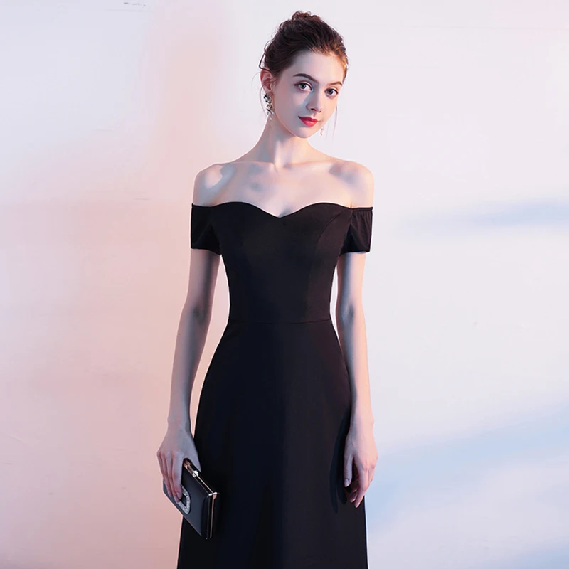 Элегантное Черное вечернее платье для вечеринки, Qipao, сексуальное вечернее платье с открытыми плечами, изысканное платье Макси