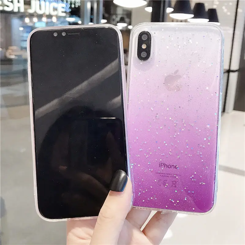 Блестящий градиентный Прозрачный Красочный чехол для телефона для iPhone 11Pro Max X XR XS Max 7 8 6 6s Plus прозрачный Блестящий Мягкий ТПУ чехол
