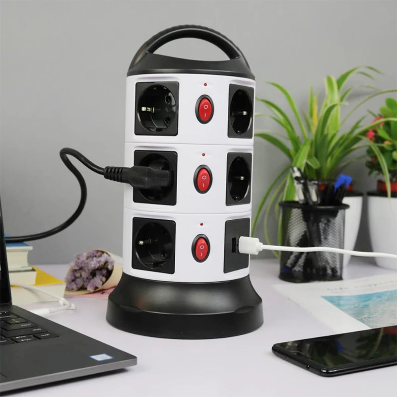Вертикальный роторный USB разъем EU plug Мощность полоса 7/11 розетками переменного тока 2 Разъем питания с портом USB мультирозеточный для Офис