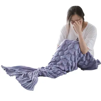 

1pc Mermaid Tail Blanket Fish Scale Design Blanket Yarn Knitted Handmade Crochet Mermaid Blanket Soft Sleeping Camping Blanket