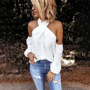 

GAOKE Off shoulder white blouse shirt Women bodycon blouse elegant summer sexy shirt 2020 female blusas tops & tees