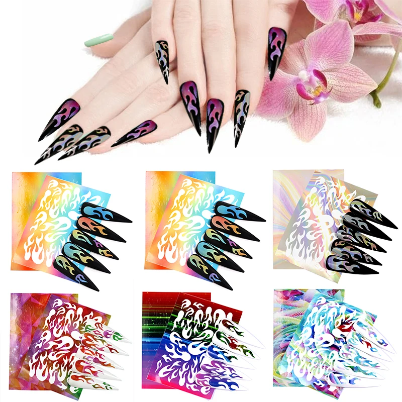 Flame Nail Foil Stickers Water Decal Dreamcacher Disign Self Adhesive Glitter Laser Beauty