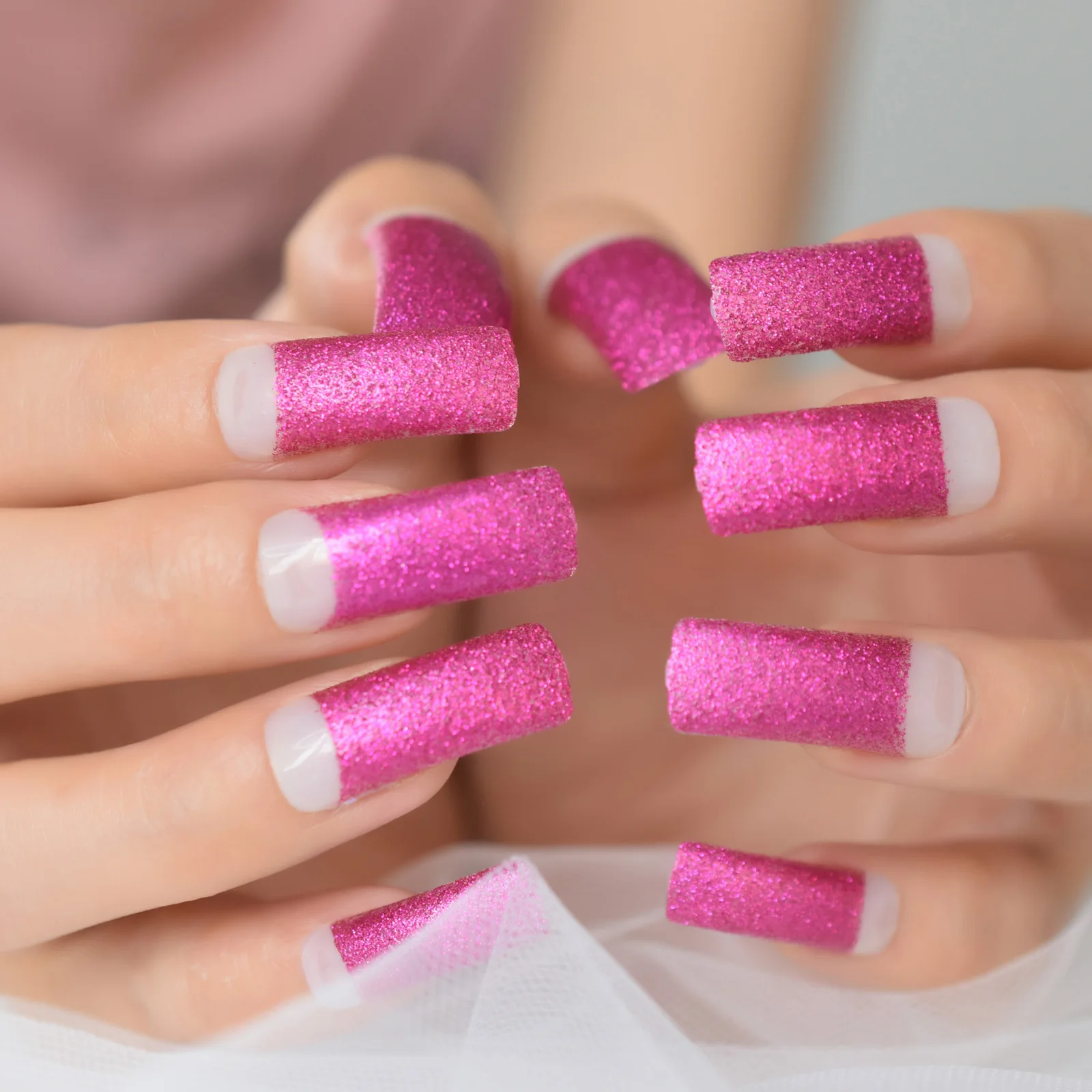 Pre Design Fake Nails Crazy Rose Glitter Half Cover Acrylic Nails Tip Extension Long Faux Ongles Et Accessoires Glue Sticker False Nails Aliexpress