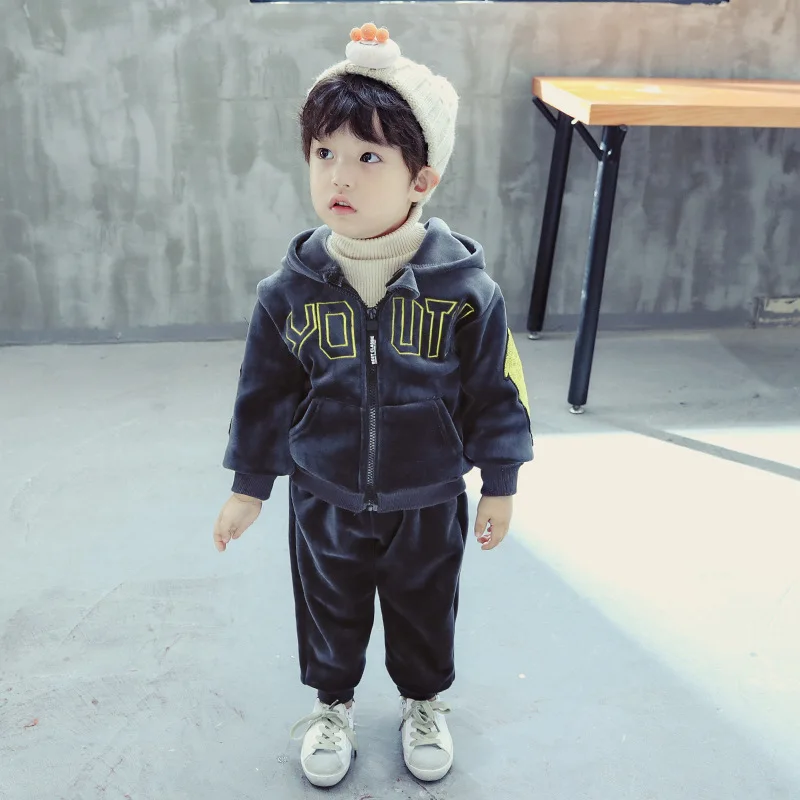

2018 Winter Fashion for Men And Women Baby 1-4-Year-Old Korean-style Childrenswear And rong da Wing Leisure Suit Two-Piece Set