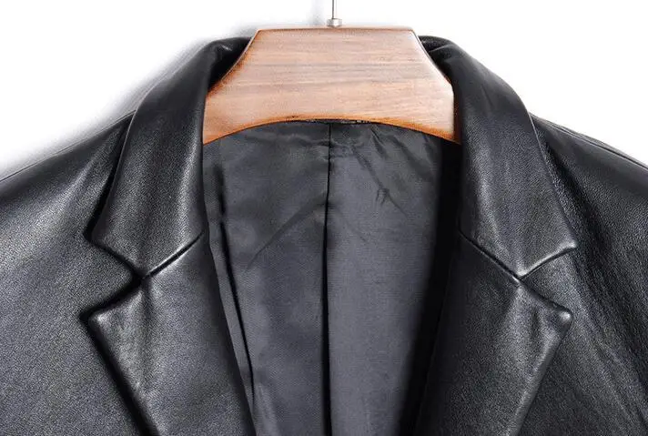 Mens Leather Suit Jacket Motorcycle Natural Genuine Real Sheepskin Slim Fit Classic Italian Formal Blazers Black Male Coat