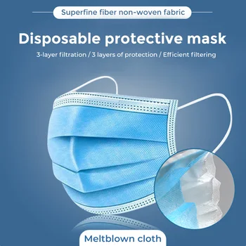 

Disposable Face Mask 3 Layers Mouth Mask Soft Safe Dust Bacterial Flu Proof Masks Anti Fog Anti-air Pollution Breathable Adult