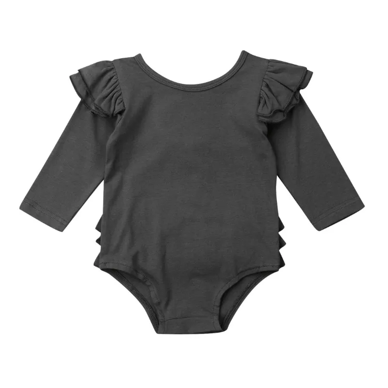 Emmababy одноцветные Ползунки с оборками и длинными рукавами для новорожденных девочек, комбинезон, комплект одежды на возраст от 0 до 18 месяцев