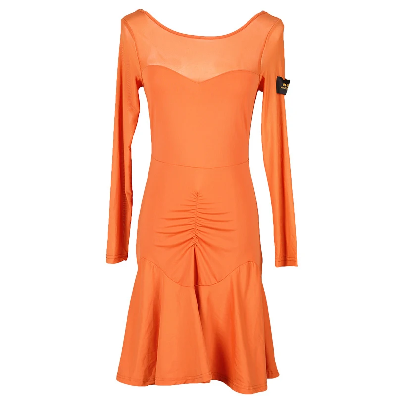 Платье для латинских танцев, оранжевое, с кисточками, с длинным рукавом, платья для женщин, новинка, сексуальная одежда для тренировок, женская одежда для бальных танцев DWY2485 - Цвет: Оранжевый