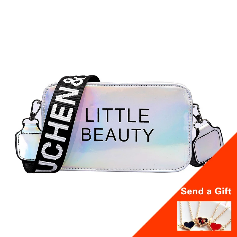 

Female bag 2019 new Korean version of the diagonal cross-bag letter wide shoulder strap laser small square bag shoulder bag