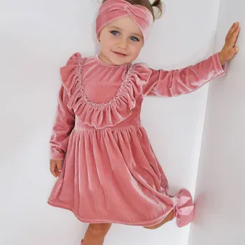 

chifuna New 1-5Y Velvet Ruffle Fall Little Girl Kids Dresses For Girls School Dress Pink Kids Dresses For Girls Princess Dresses