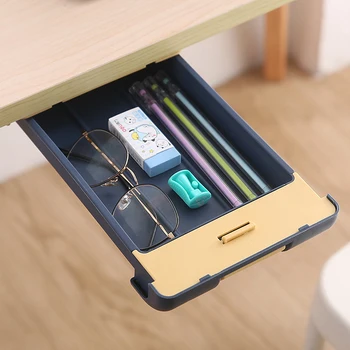 

Desktop Hidden Storage Box Drawer Pasted Nail-Free Pen Box With Card Lock Under Desk Drawer Cosmetic Box Sundries Storage Box