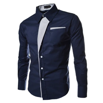 

Autumn Dark Blue Casual Male Long Sleeve Stripe Shirts Social Blouses Slim Fit Shirts L