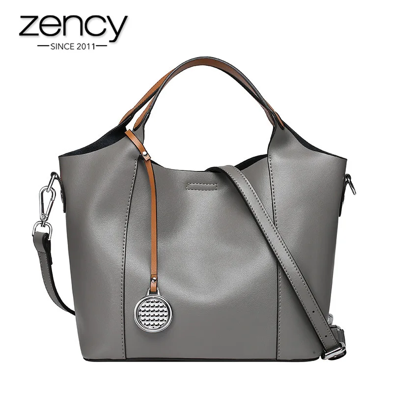 Zency натуральная кожа модная женская сумка Повседневная Большая вместительная элегантная женская сумка через плечо черный серый