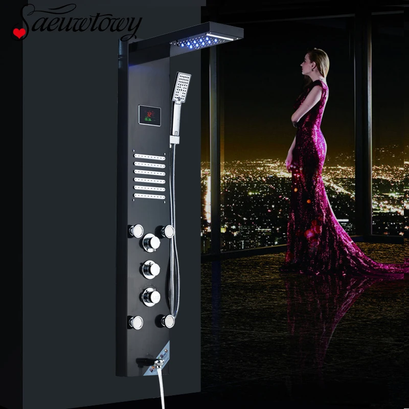 

Led Shower Faucet Shower Screen Digital Temperature Screen Massage Nozzle Shower System Mixer Shower Panel Shower Column