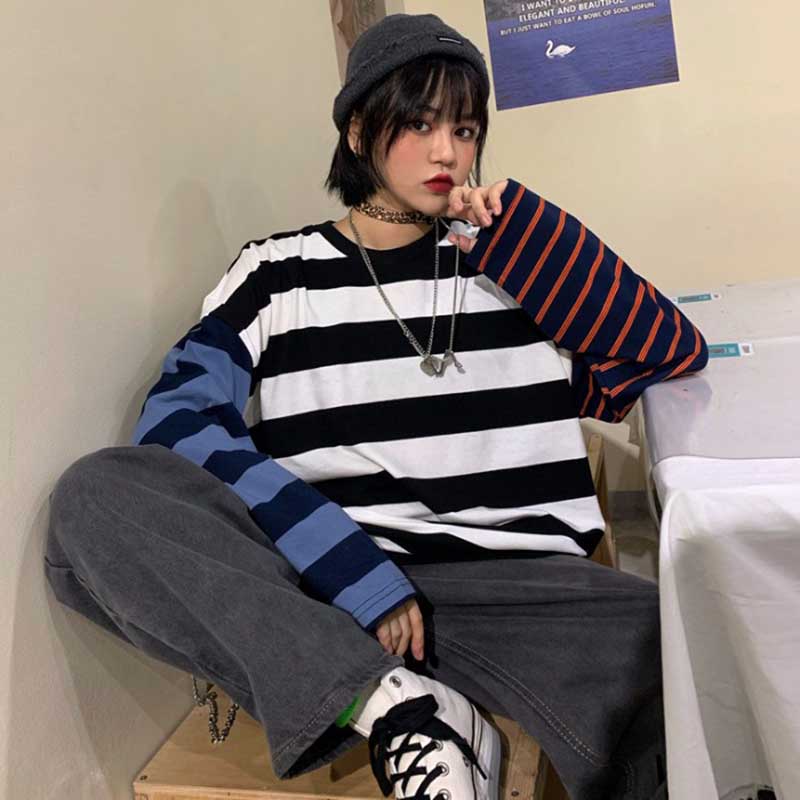 Oversized Stripes Long Sleeve Top