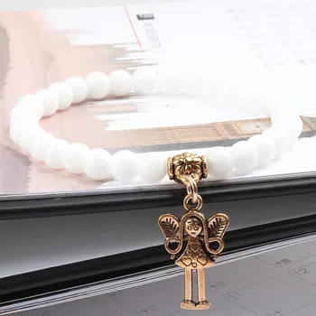 

6mm Natural Stone Beads Bracelet Gold Angle Pendant Rope Couple Bracelets Bangles Yoga Jewelry Armband Birthday Gifts Pulseras