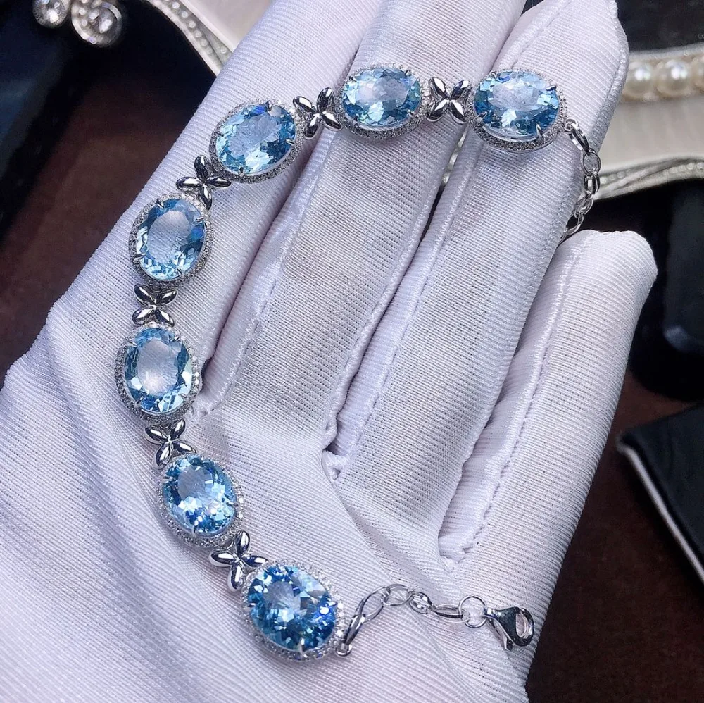 Аквамарин, 15ct, хорошее ювелирное изделие, золото AU750 G18K, Натуральный аквамарин, драгоценные камни, ювелирные браслеты для женщин, изящные браслеты