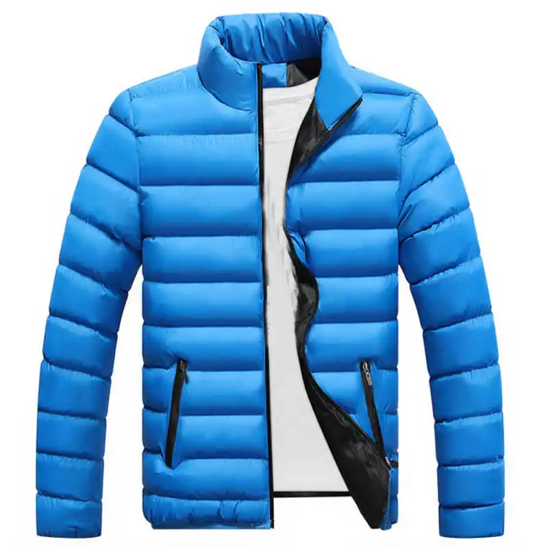 Синий Men Warm Casual Coat light Outerwear Stand Winter Jacket Collar Overcoat - Цвет: Синий