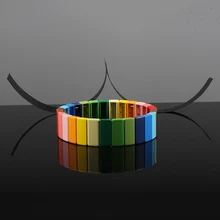 Многоцветная эмалированная плитка браслет эластичный Радуга Штабелируемый плитка бусины браслет подарок для подруги