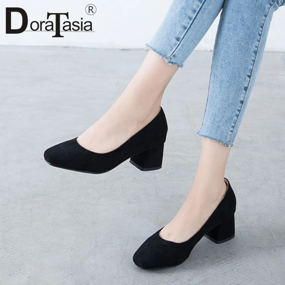 

DORATASIA Ladies Fashion Square Toe Pumps 2020 Concise Ol High Chunky Heels Pumps Women Elegant Solid Shallow Shoes Woman