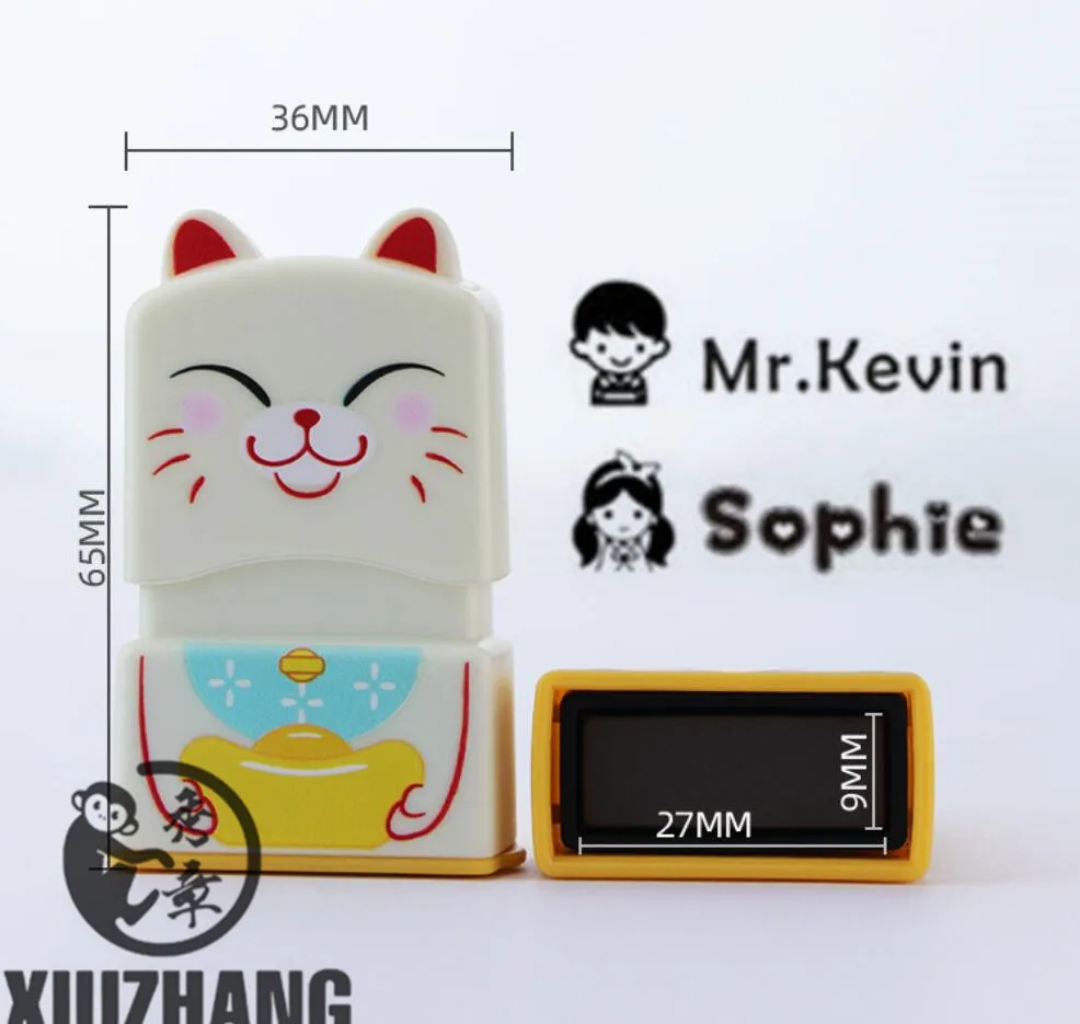 Cute Kitten Stamp Baby Children Teacher Cartoon Kindergarten Name Student Clothes Non-fading Small Animal Inking Seal name stamp,name stamp set,self inking stamp,rubber stamp