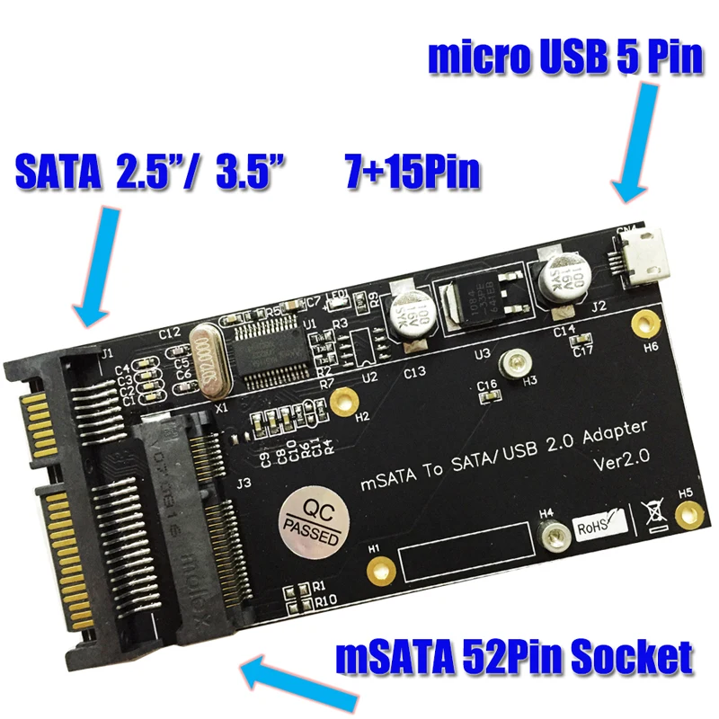 Raiser Card mSATA SSD на USB SATA адаптер mSATA SSD на 2," SATA драйвер платы конвертер карты для Mini SATA SSD для Windows10/8/7