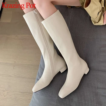 

Krazing pot square toe med heel four colors winter shoes Korean street pretty girls dating charming modern knee-high boots L76