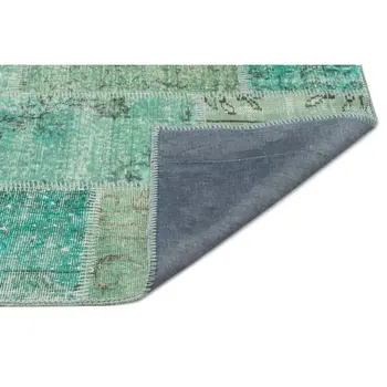 

Handmade Green Vintage Overdyed Patchwork Area Rug 119x183 Cm-3'11''X6'0''