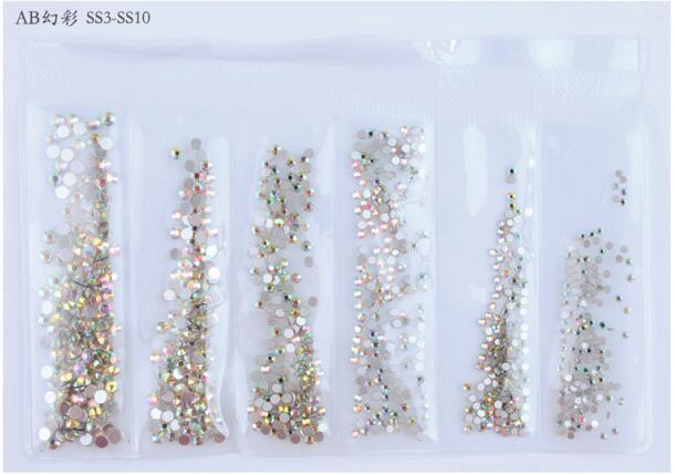 Colors Nail Rhinestones 1 Pack 1 Bag about 1440 PCS Mixed Size Round Flat-back AB Crystal/Rhinestone