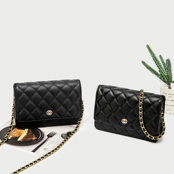

women bags 2020 new fashion black chain bag shoulder corssbody soft PU leather lattice versatile for party travel handbag