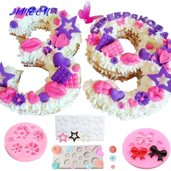 

1Pcs Bowknots button Star Flower 3D Fondant Mold Cake Decorating Tool chocolate cake recipe Soap Stencils Kitchen Baking