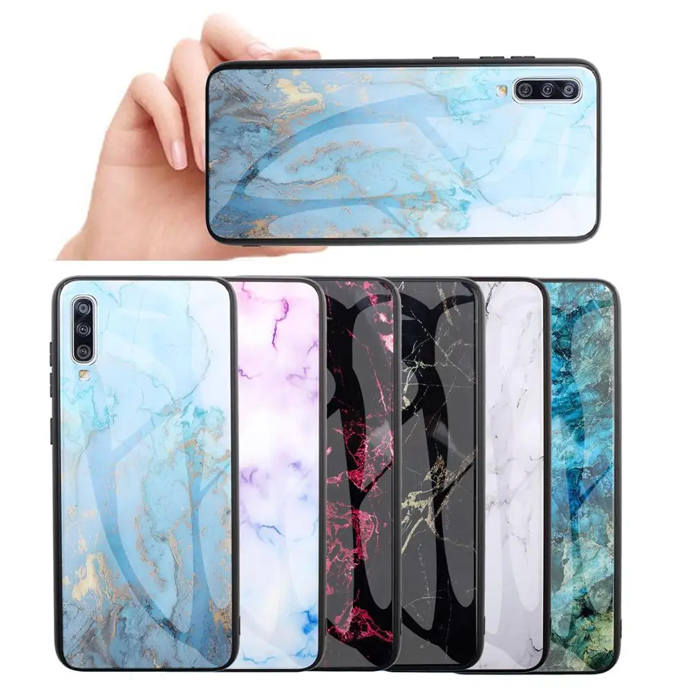 phone Case For Samsung Galaxy A70 Marble Tempered Glass Back Cover for A50 A30 A20 A10 A6 A8 A9 A7 plus 2018 |