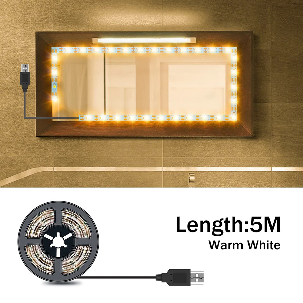 

USB Mirror Vanity Light Strip LED Wall Lamp 5V Makeup Dressing Table LED Lighting Beauty Mirror Lamp 1M 2M 3M 4M 5M Make Up Lamp