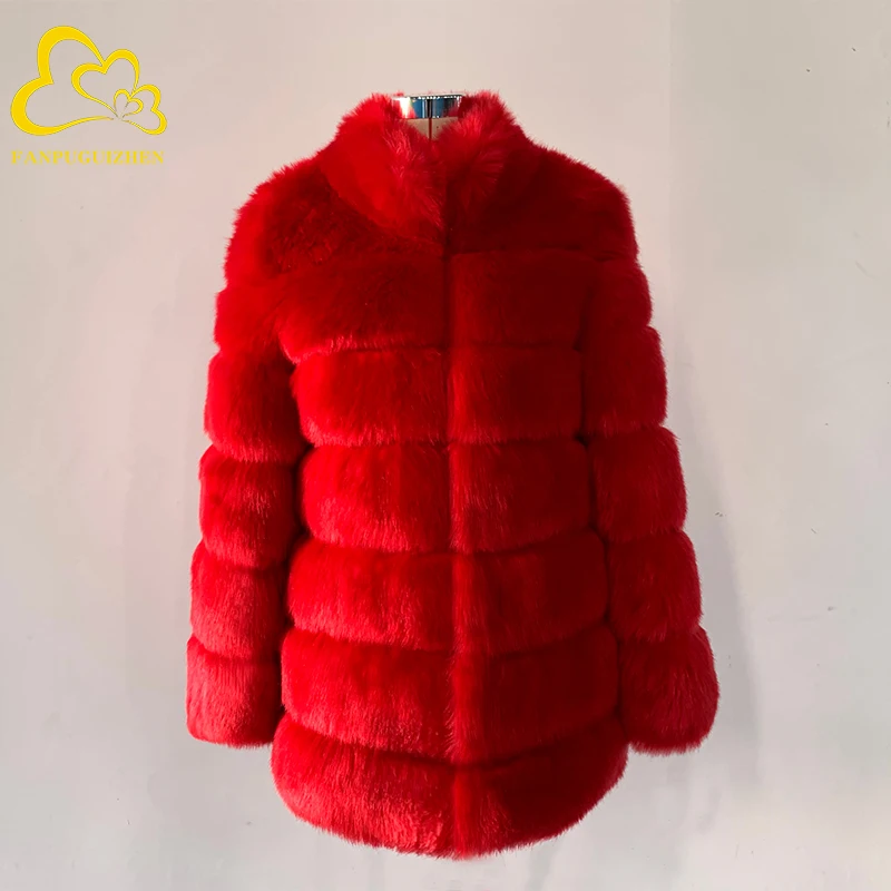 FANPUGUIZHEN S-3XL Winter Luxury Faux Fox Fur Coat Slim Long High Quality Faux Fur Jacket Women Thicken Warm Fake Fur Coats long puffer coat